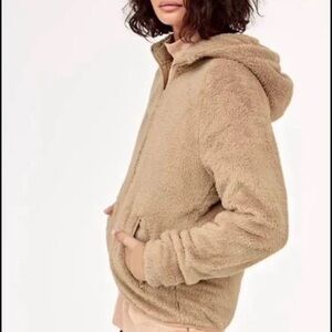 TNA Cozy Soft Caramel Brown Teddy Sherpa Fleece Zip Up Hoodie Oversized L